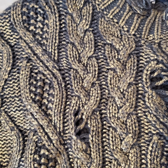 ZARA NEW WOMAN CABLE-KNIT METALLIC SWEATER FRAYED RIPPED BLUE GREY S-L - Picture 8 of 14